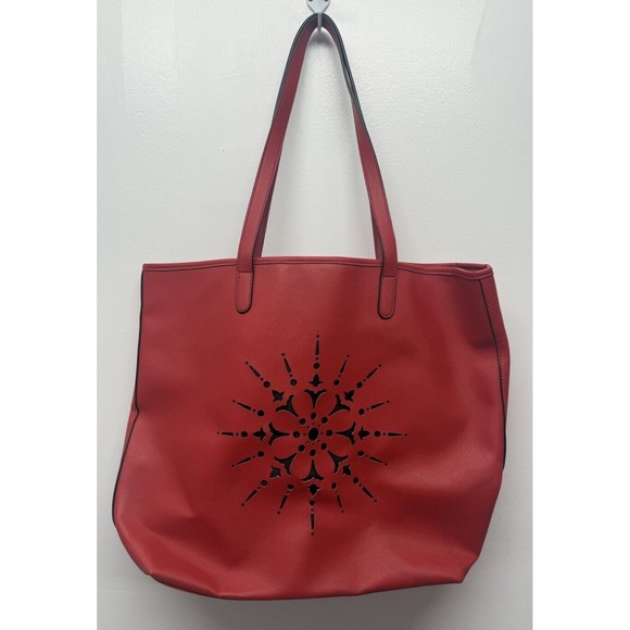 Crabtree & Evelyn Totebag Red Snowflake Vegan Leather Bag‎ #23 - Picture 1 of 8